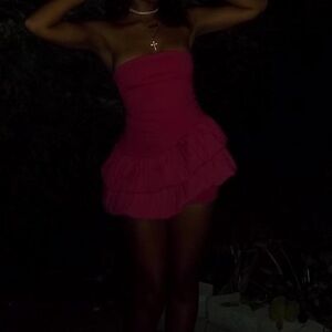 Strapless Pink Ruffle Dress